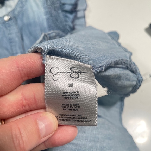 jessica simpson womens denim slutter sleeve pearl button-down shirt sz m (B4) - Picture 2 of 6